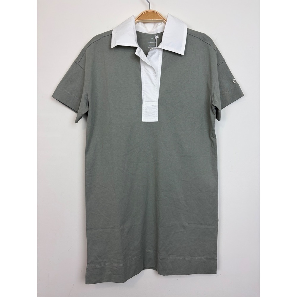 Everlane Womens Organic Cotton Polo‎ Dress Sz XS Fog Gray Preppy Quiet Luxury